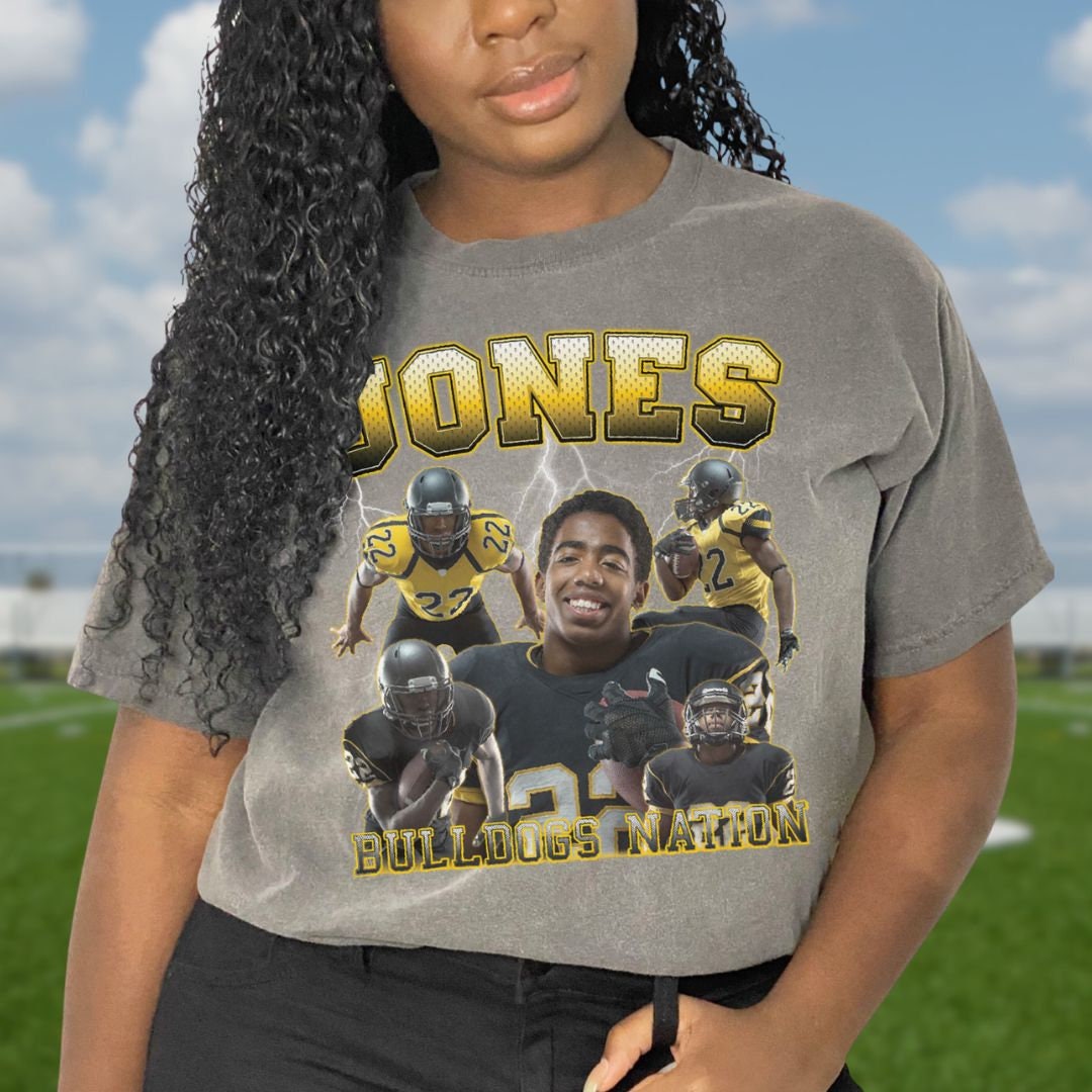 Custom Photo Collage Football Shirt, Personalized 90s Style Bootleg Graphic Sports Tee, Football Senior Mom or Dad Gift, Your Own Bootleg