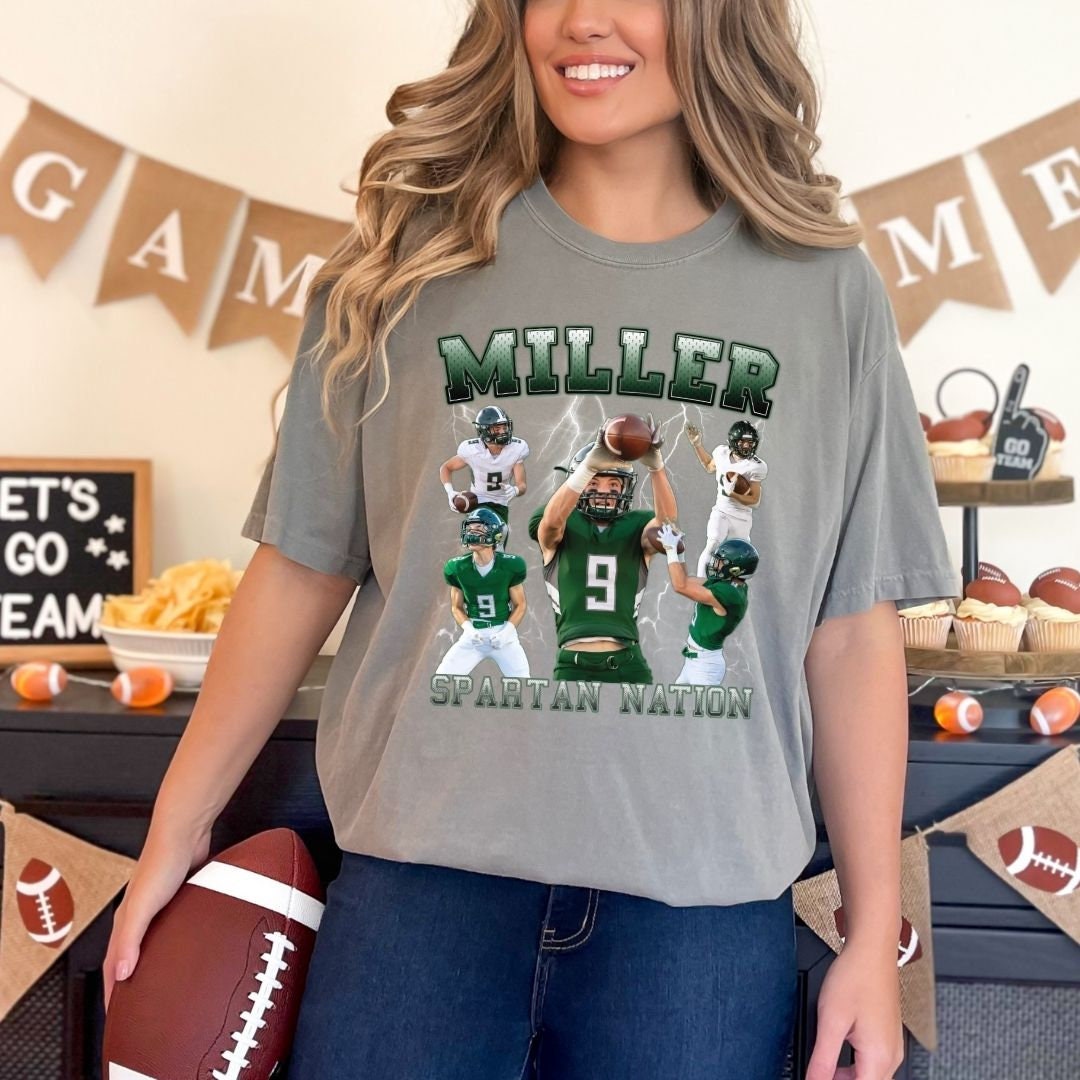 Custom Photo Collage Football Shirt, Personalized 90s Style Bootleg Graphic Sports Tee, Football Senior Mom or Dad Gift, Your Own Bootleg