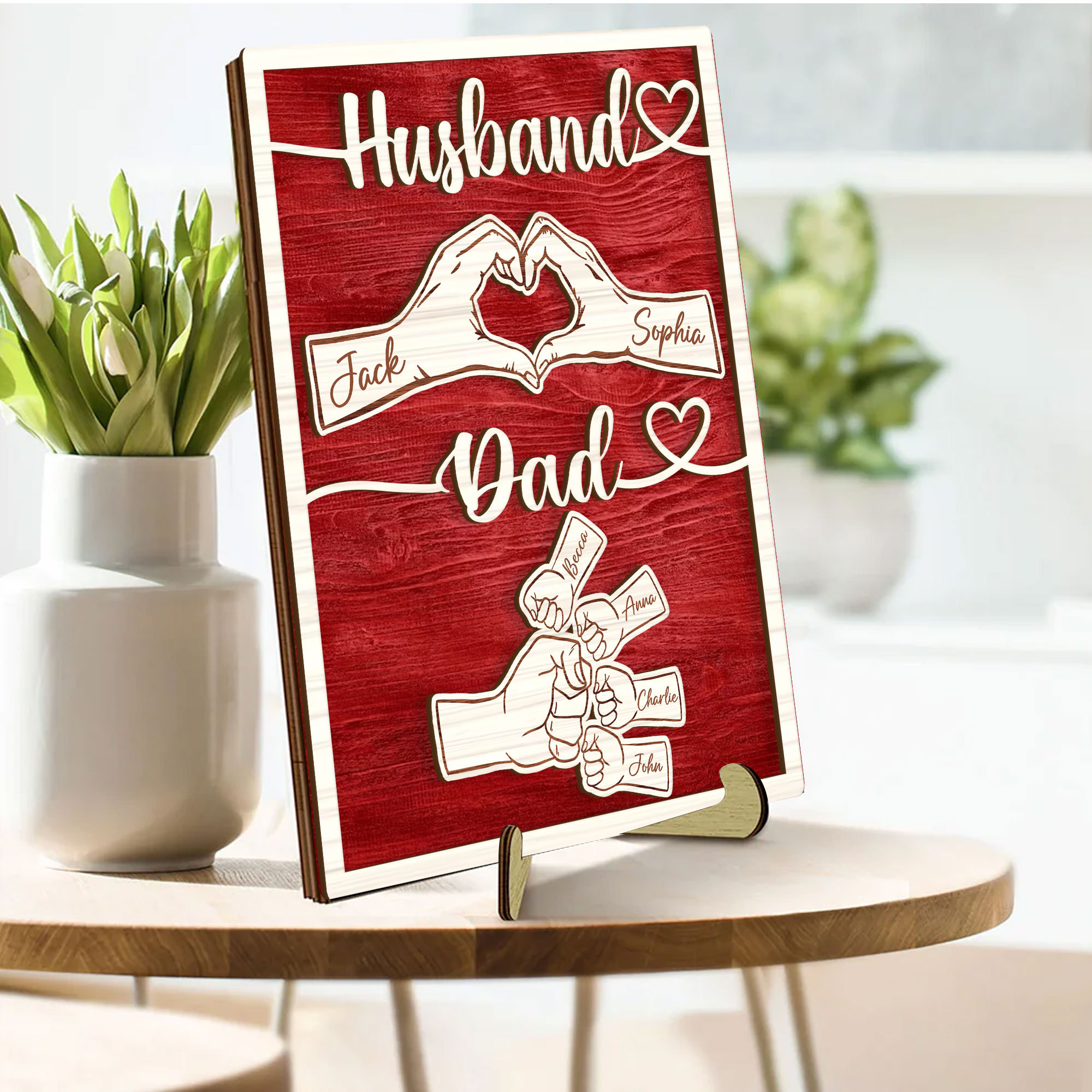 Personalized Dad Wooden Plaque, Custom Kid's Name Wooden Sign, Fist Bump Husband Wood Sign, Father's Day Gift For Dad, Husband, Him