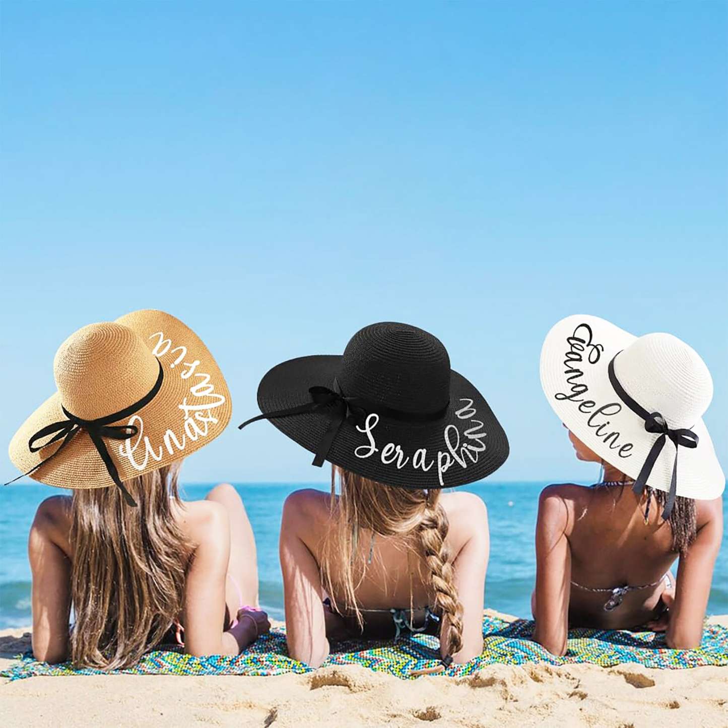 Custom Bride Sun Hat, Personalized beach Hat, Customized Beach Hat, Bridesmaid Beach Hat, Bridesmaid Gift, White Floppy Hat for Honeymoon