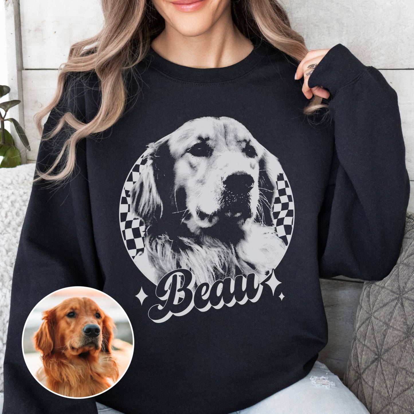 Personalized Vintage Pet Sweatshirt: Custom Pet Photo & Name for Pet Lovers