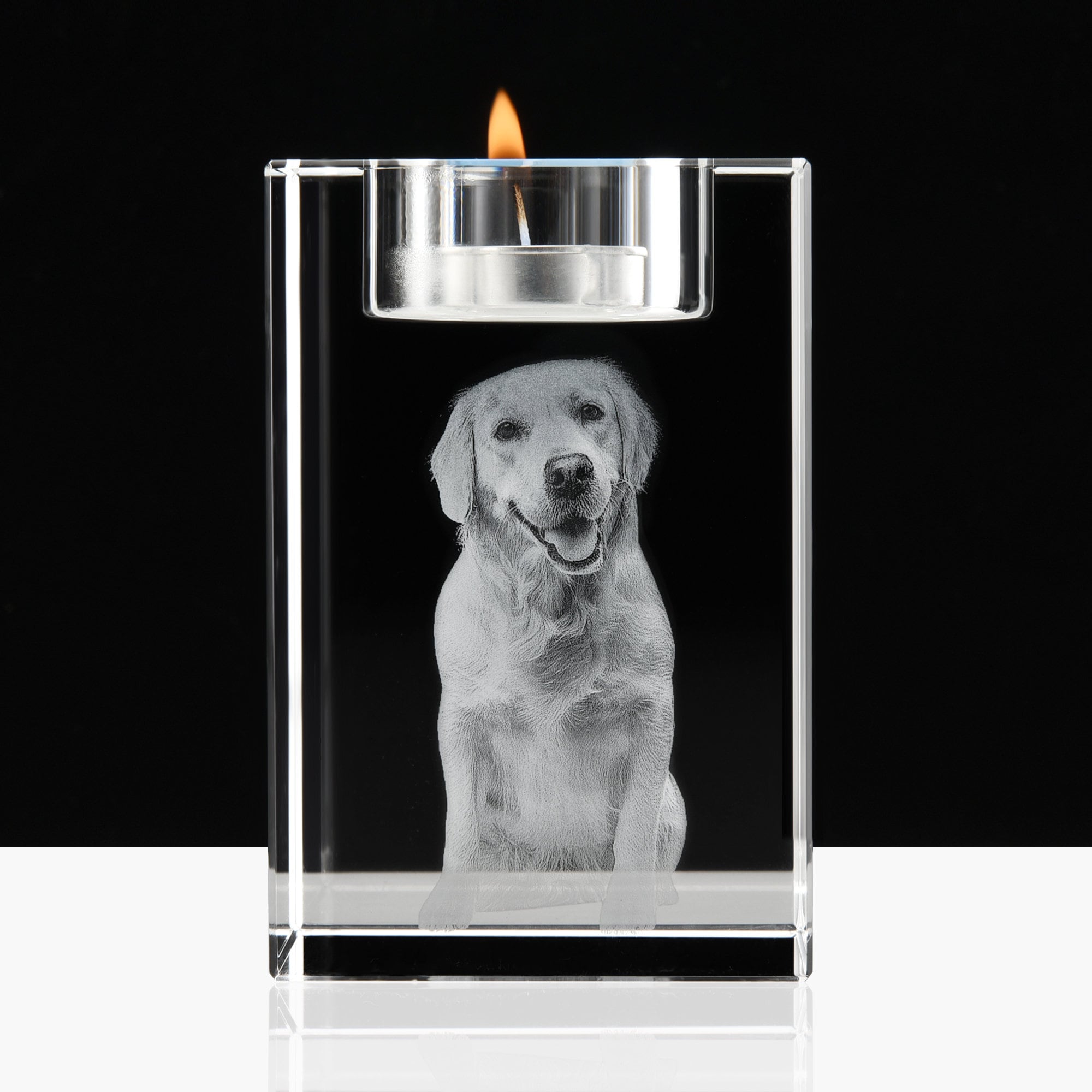 Custom 3D Pet Portrait Candle Holder,3D Engraved Crystal Photo