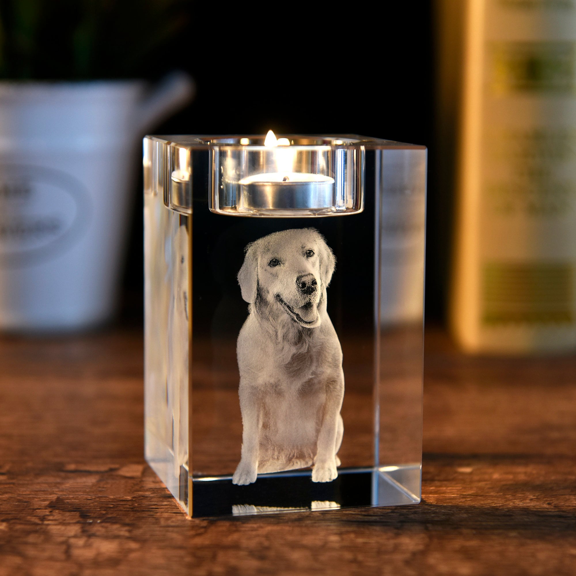 Custom 3D Pet Portrait Candle Holder,3D Engraved Crystal Photo