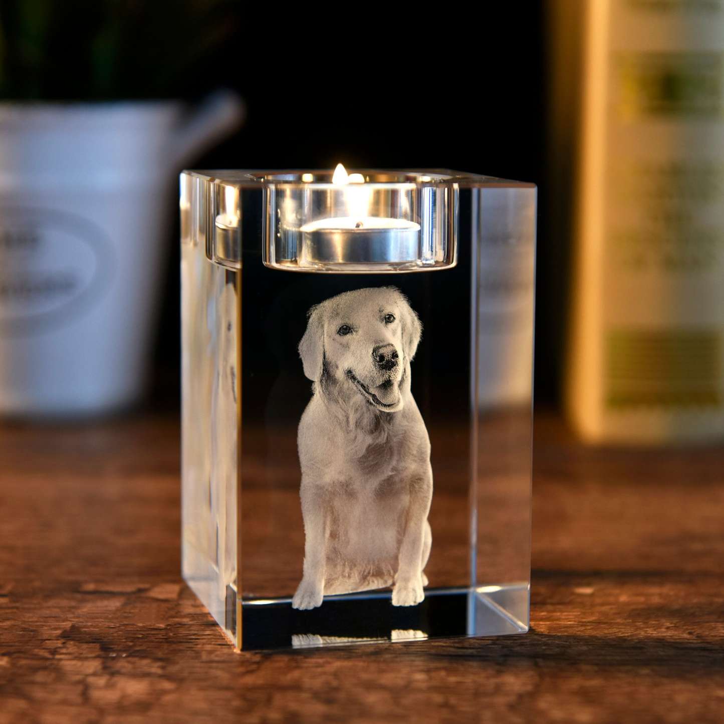 Custom 3D Pet Portrait Candle Holder,3D Engraved Crystal Photo