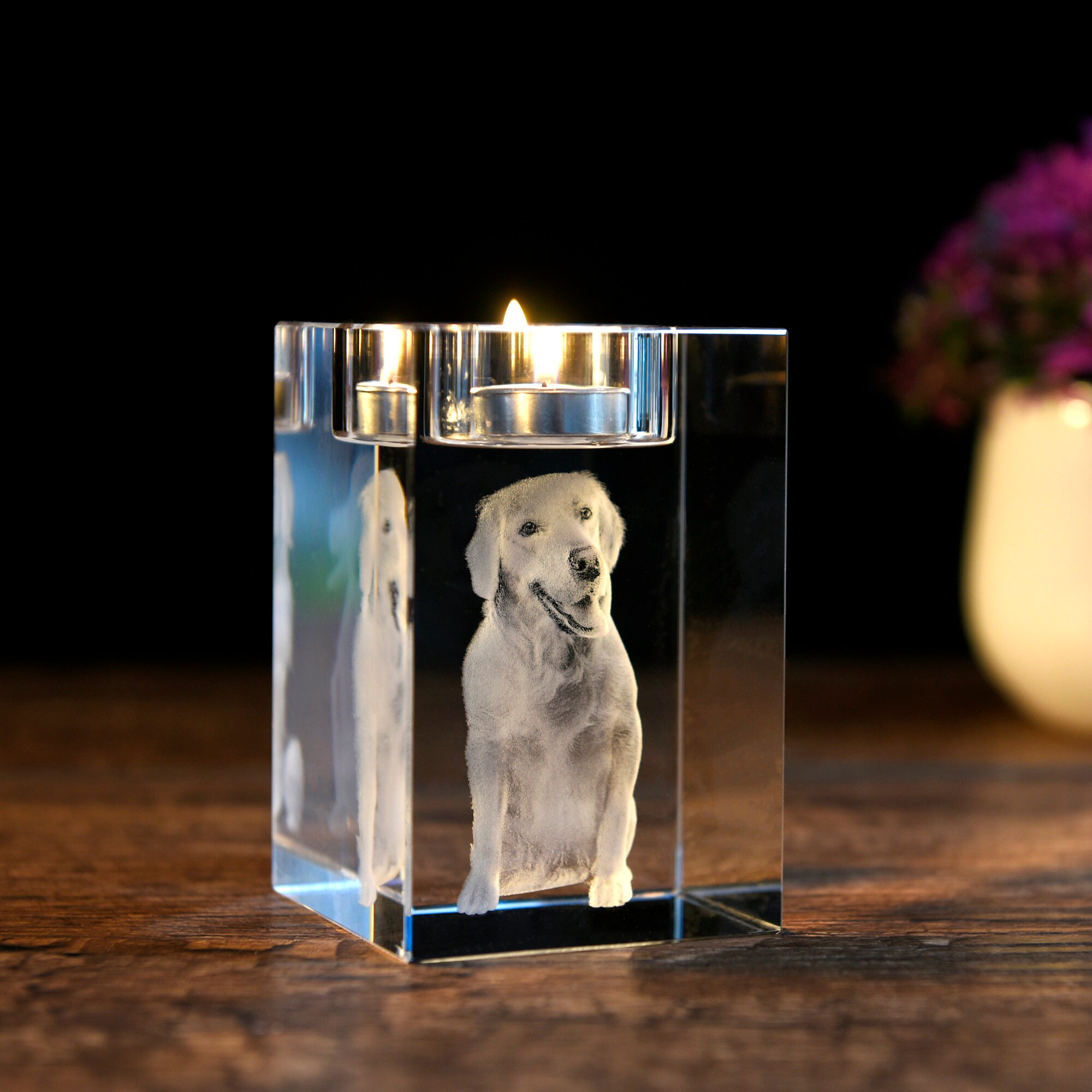 Custom 3D Pet Portrait Candle Holder,3D Engraved Crystal Photo
