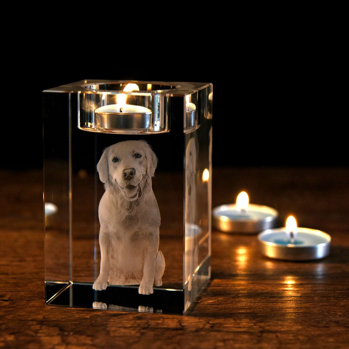 Custom 3D Pet Portrait Candle Holder,3D Engraved Crystal Photo