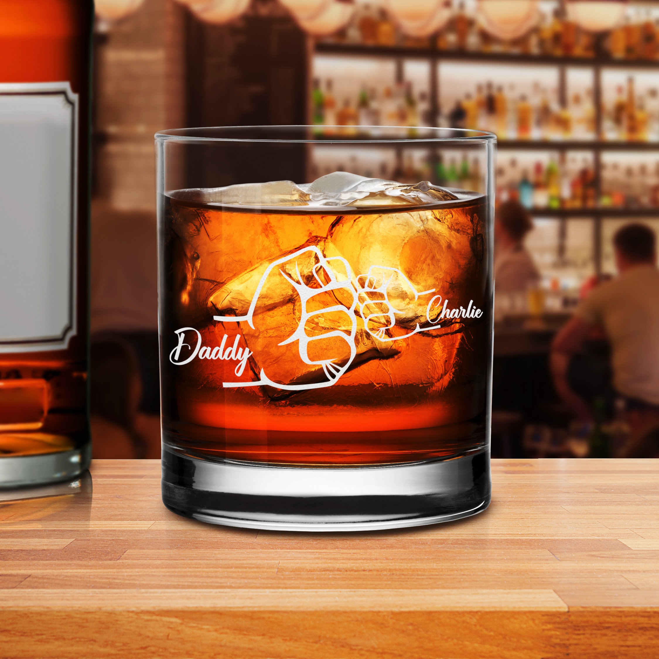 Dad Fist Bump Fathers Day Gift for Daddy Personalized Father and Son Fist Bump Customize Father and Daughter gift Whiskey Glass