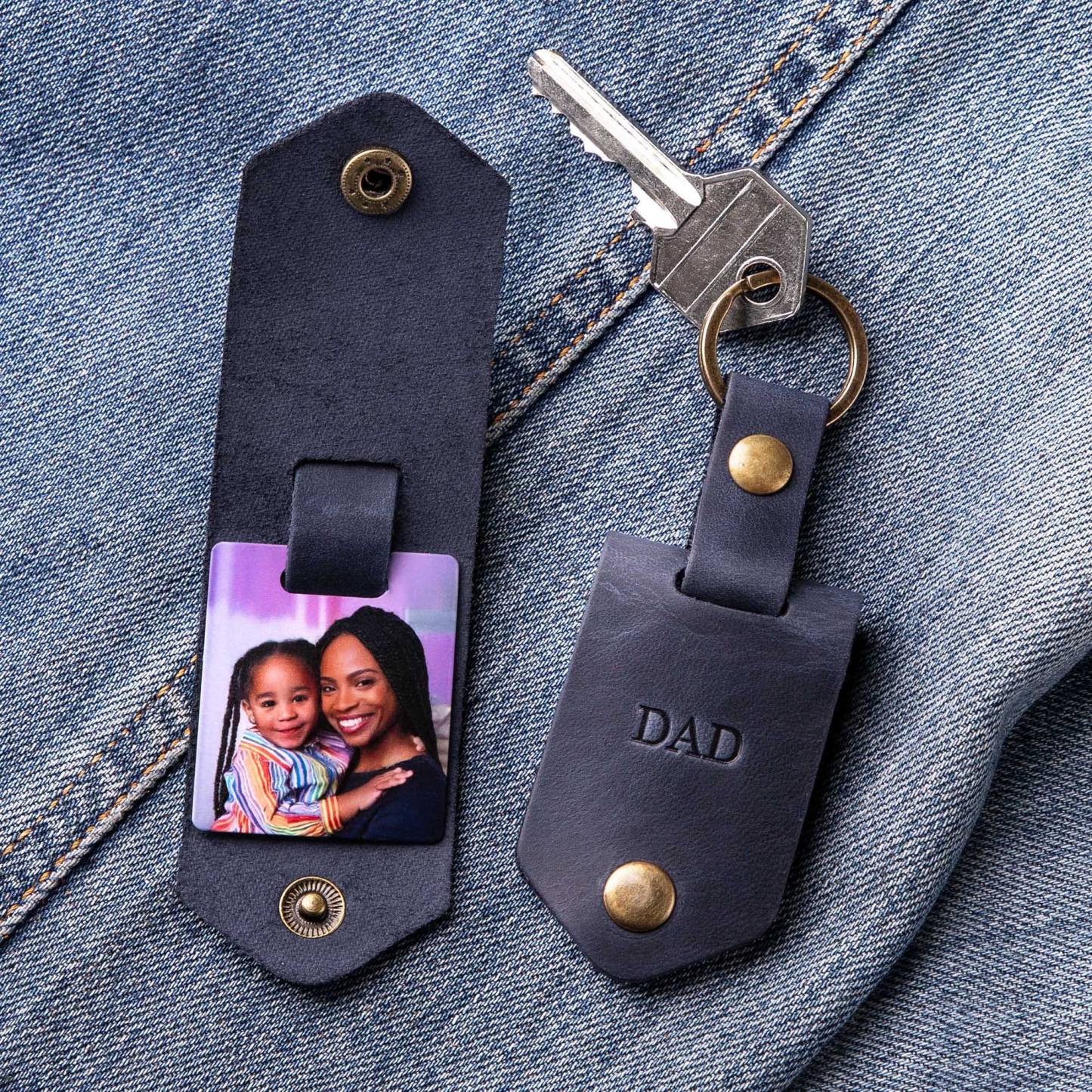 Leather Keychain with Family Photo | Personalized Gift for Dad | Fathers Day Photo Gift