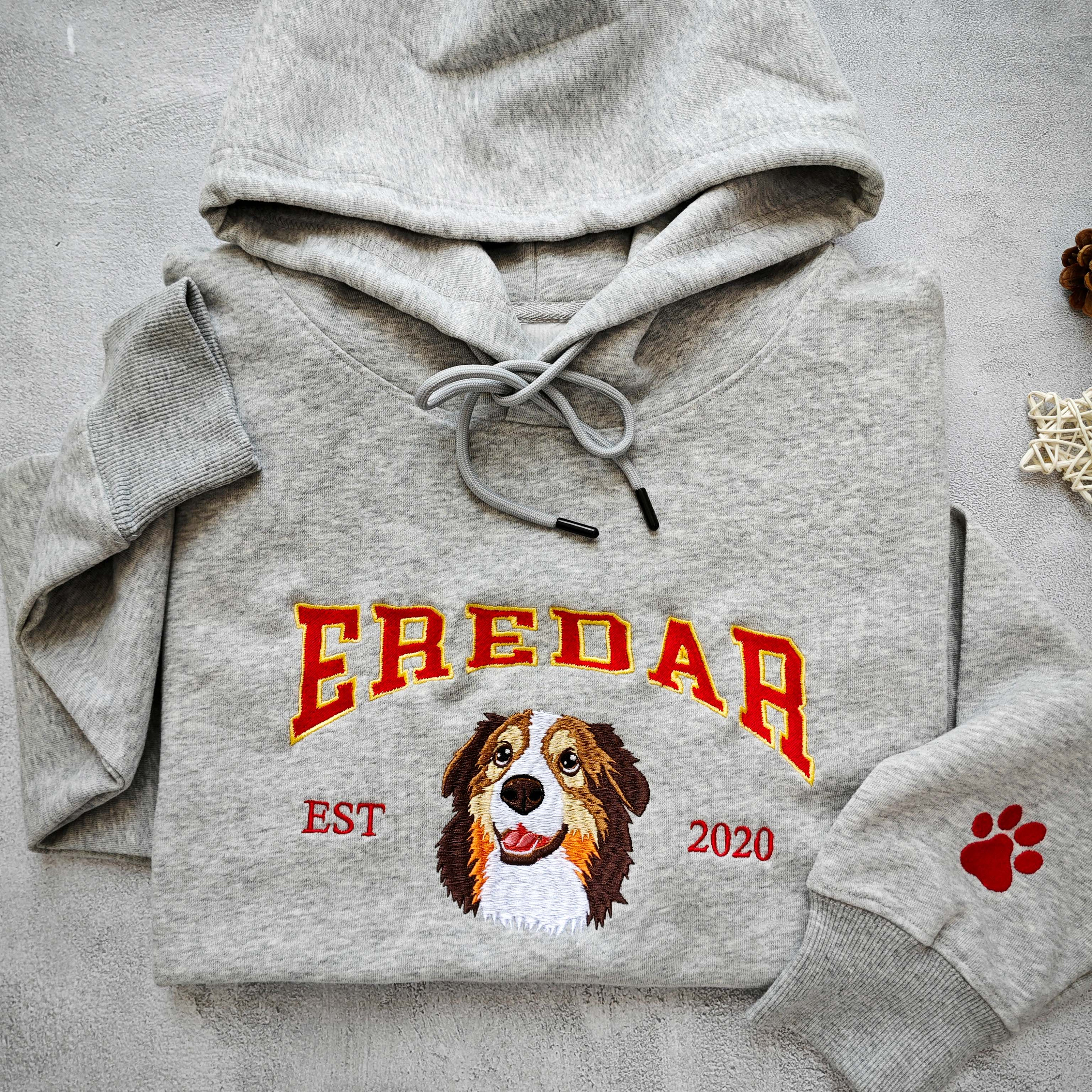 Custom Dog Hoodie Embroidered Dog Name,Personalized Pet Face Sweatshirt from Your Photo, Varsity Style Hoodie,Gifts for Dog Lovers