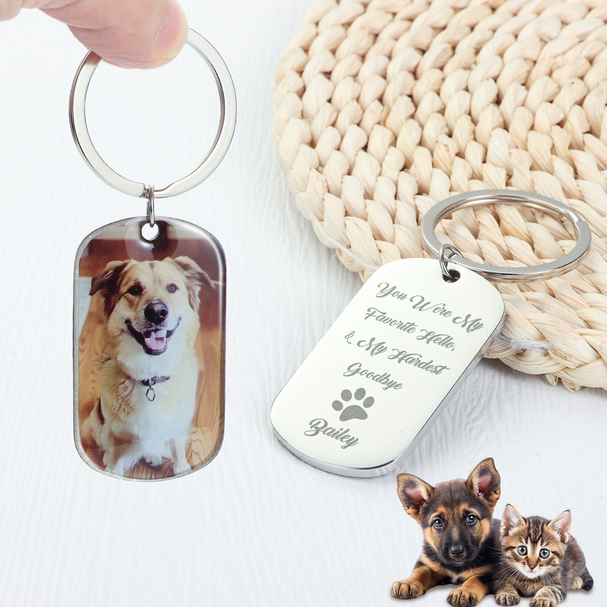 Custom Dog Photo Keychain, Cat Picture Keychains, Keyring For Pet Loss, Custom Pet Keychain, Engraved Pet Name Key Chain