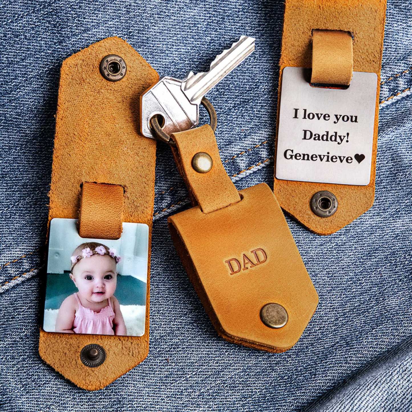 Dad leather keychain personalized with picture, dad keychain, personalized gifts for dad picture keychain, Photo keychains personalized