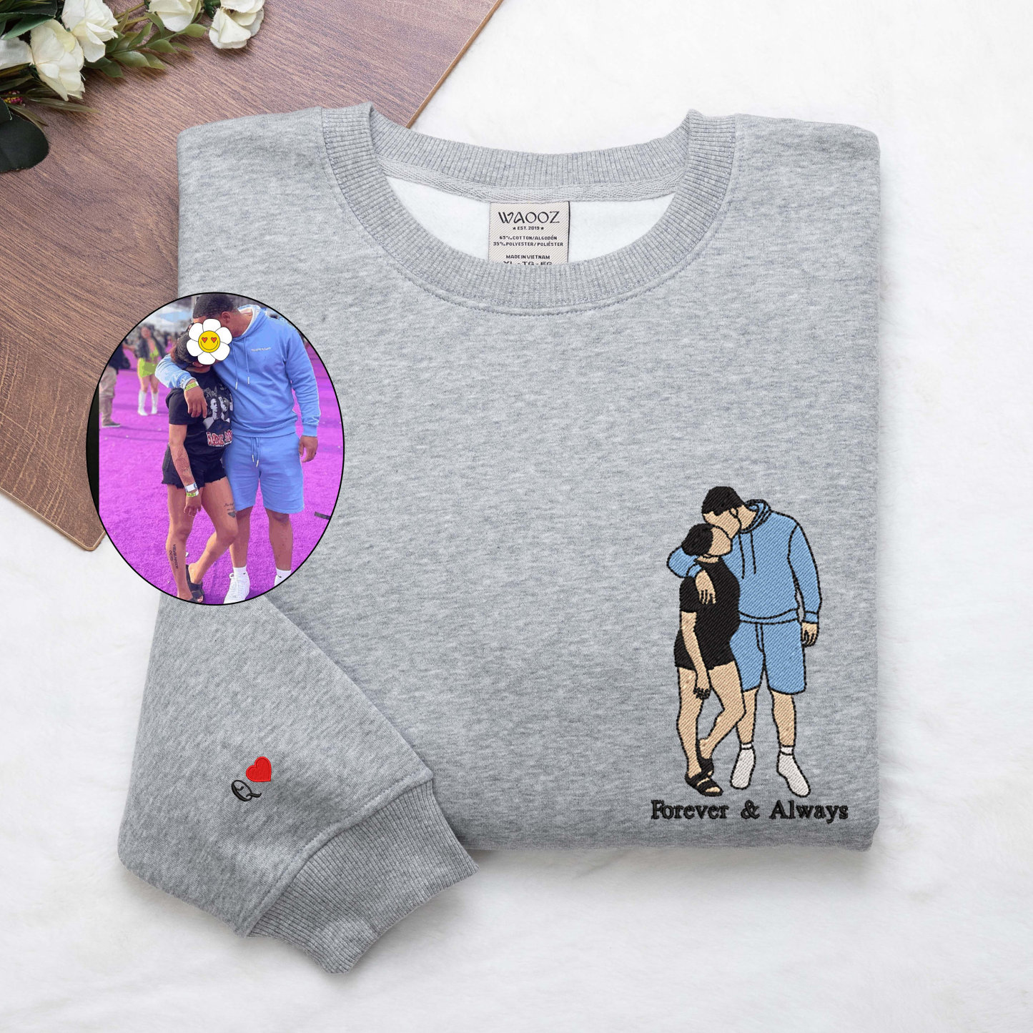 Custom Embroidered Portrait Sweatshirt from Photo, Custom Portrait Sweatshirt, Couple Portraits, Portrait from Photo, Wedding Gift, Engagement Gift