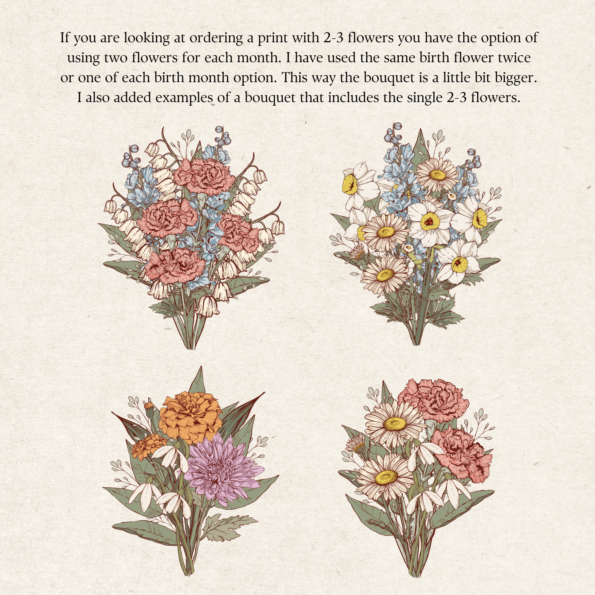 Personalized Birth Flower Bouquet Frame Custom Gift for Grandma 