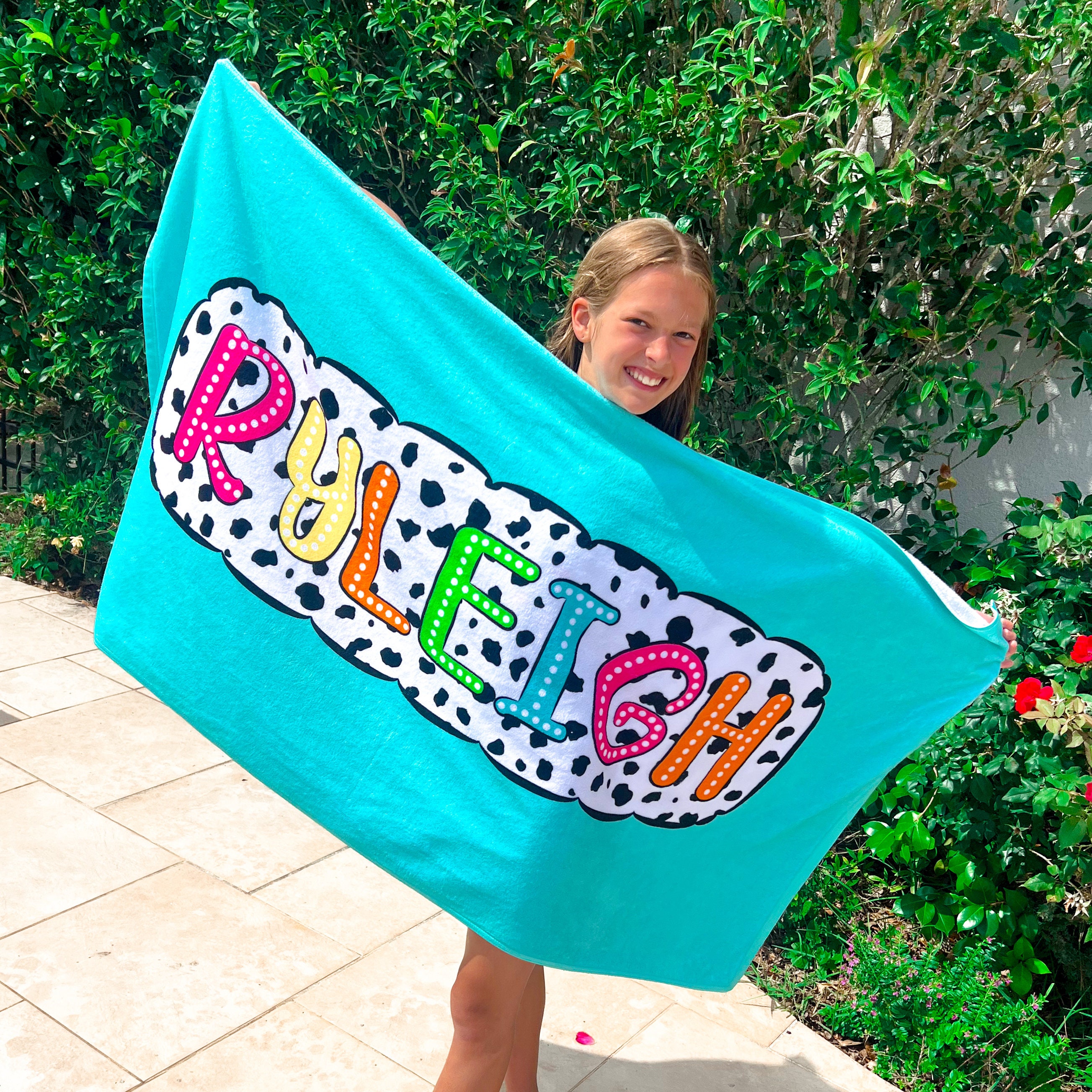 Dalmatian Dot Towel Personalized For Kids, Custom Beach Towel, Name Bath Towel, Kids Birthday Gift, Pool Towel, Preppy Beach Towel For Kid