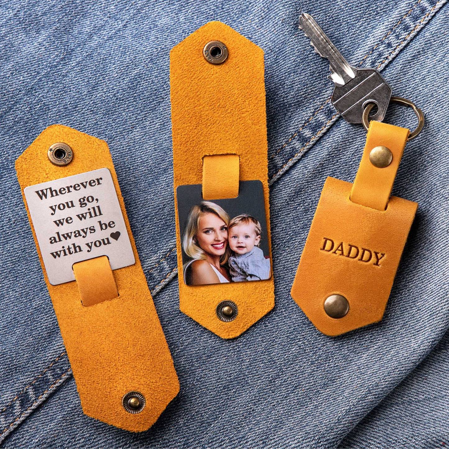 Leather Keychain with Family Photo | Personalized Gift for Dad | Fathers Day Photo Gift