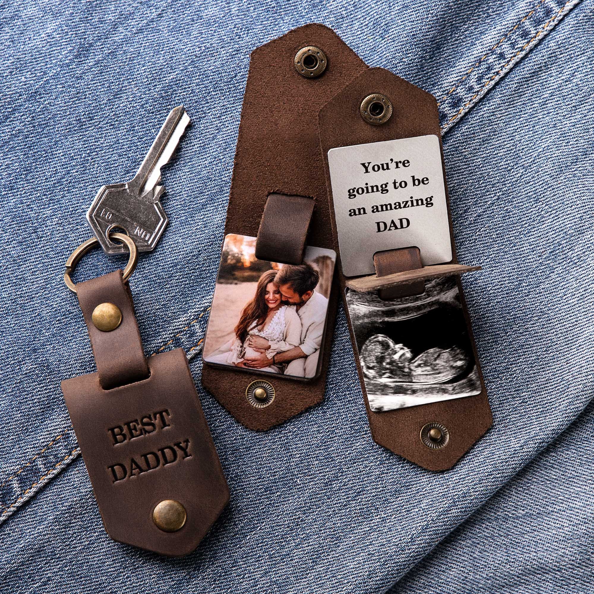 Leather Keychain with Family Photo | Personalized Gift for Dad | Fathers Day Photo Gift