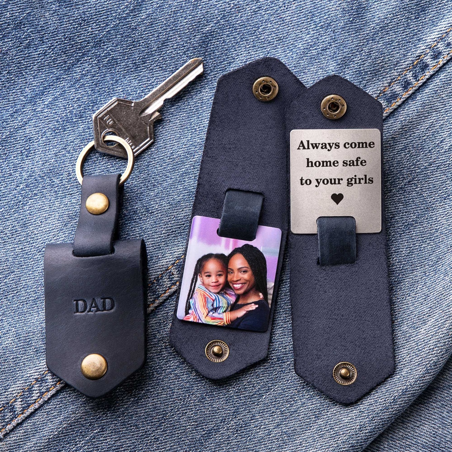 First time dad gift, Leather keychain personalized with photo and name, new dad gift from daughter, daddy to be photo gift