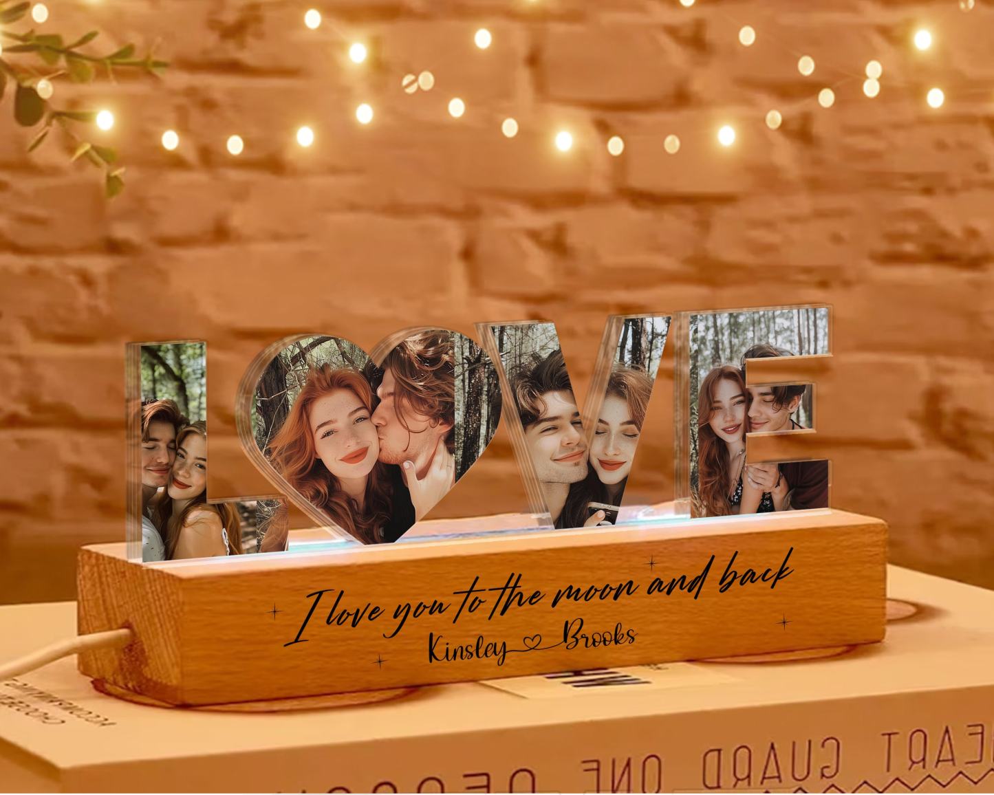Personalized Couple Photo Collage LOVE Night Light
