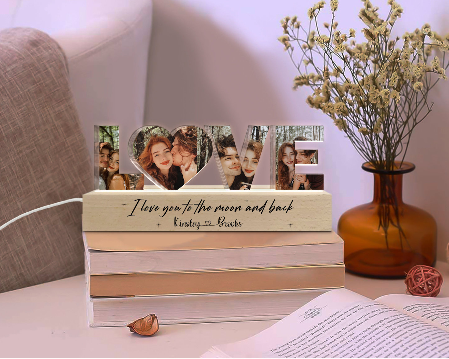 Personalized Couple Photo Collage LOVE Night Light