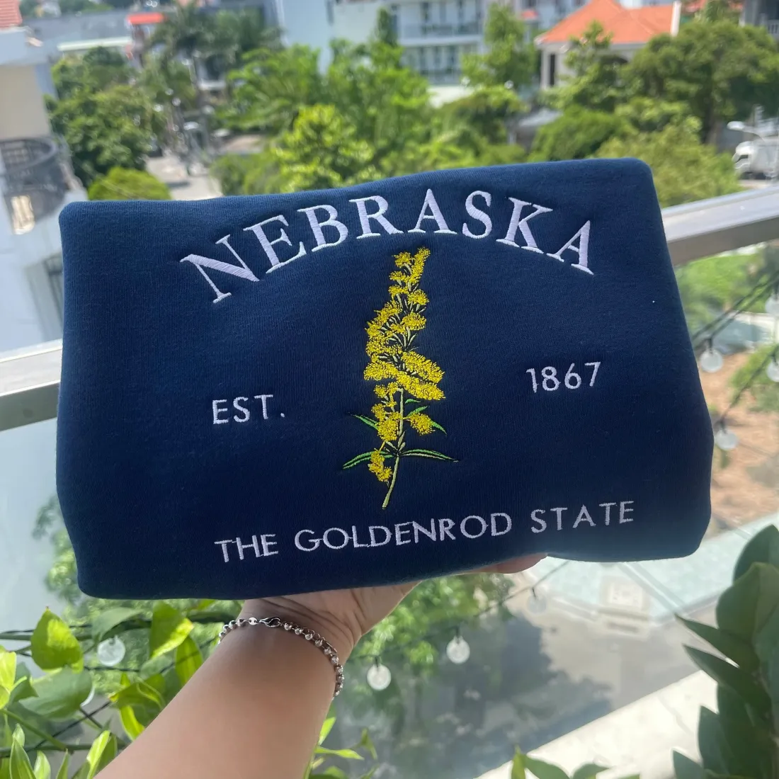 CUSTOM EMBROIDERED NEBRASKA FLOWER SWEATSHIRT