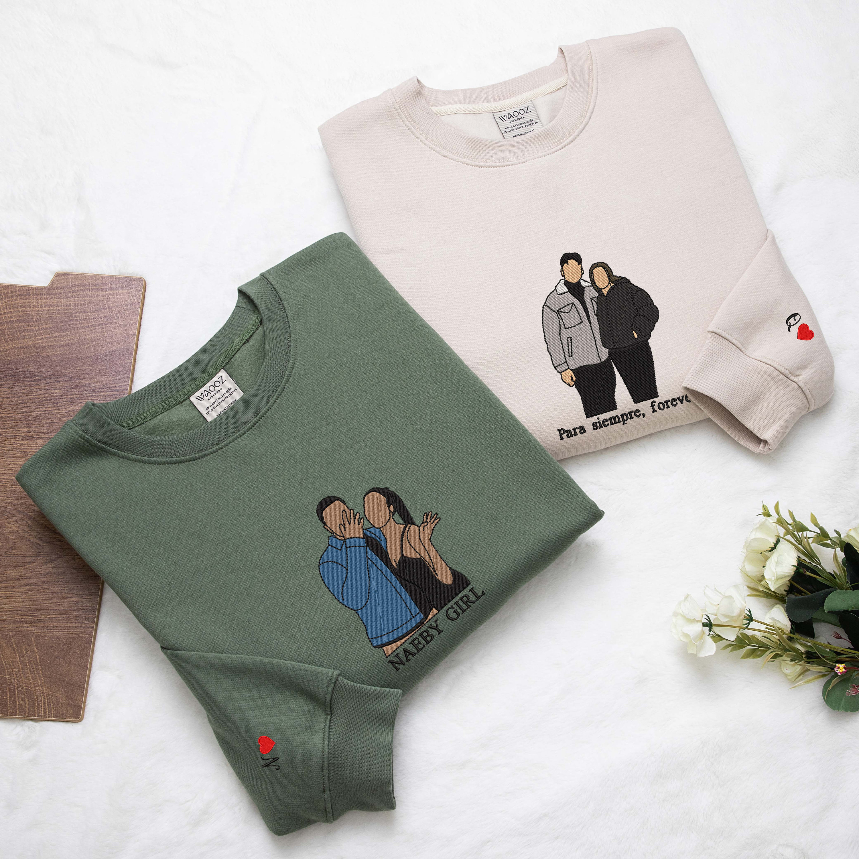 Custom Embroidered Portrait Sweatshirt from Photo, Custom Portrait Sweatshirt, Couple Portraits, Portrait from Photo, Wedding Gift, Engagement Gift