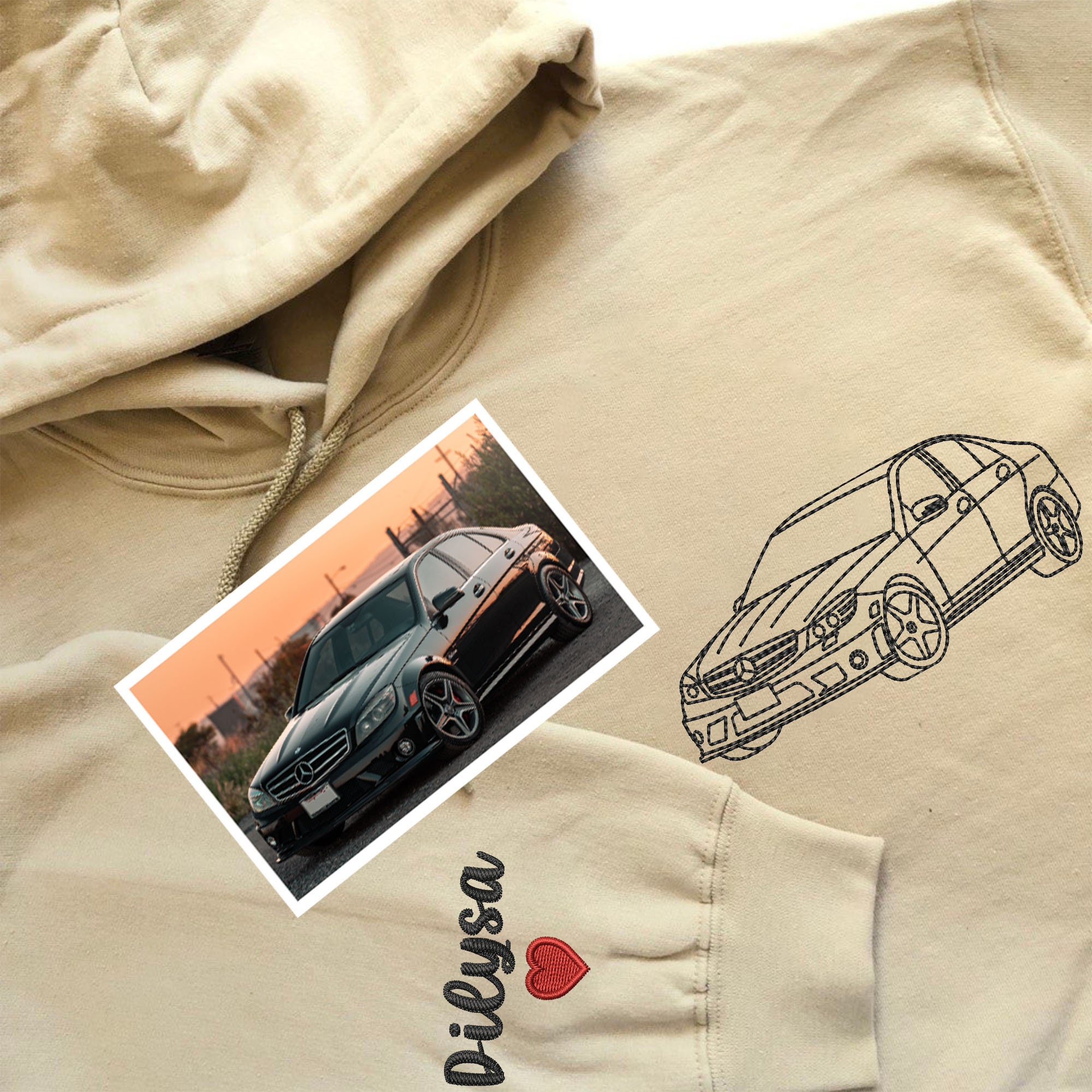 Custom Embroidered Car Outline Hoodie, Custom Car Embroidery Sweatshirt, Gift for Boyfriend, Gift for Him