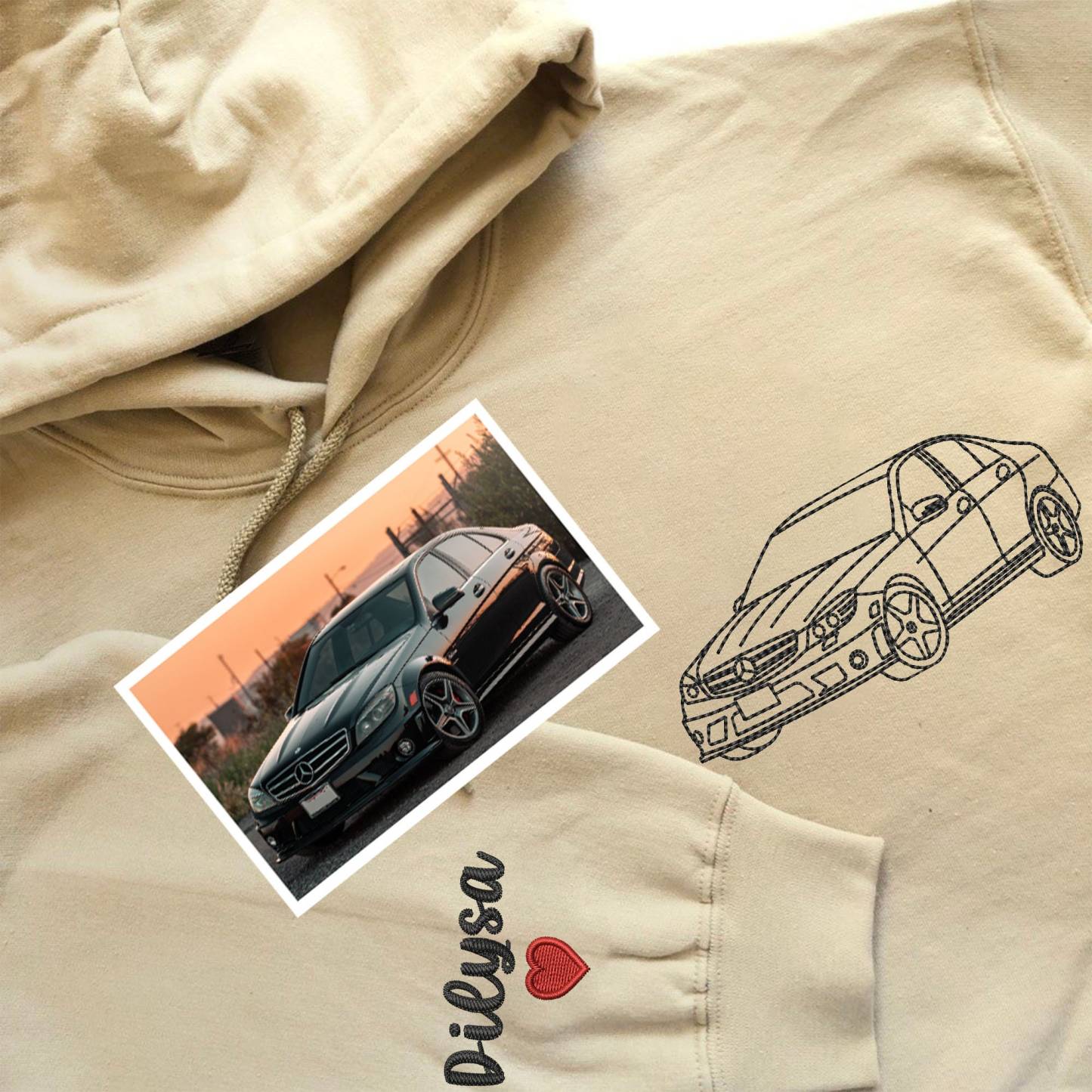 Custom Embroidered Car Outline Hoodie, Custom Car Embroidery Sweatshirt, Gift for Boyfriend, Gift for Him