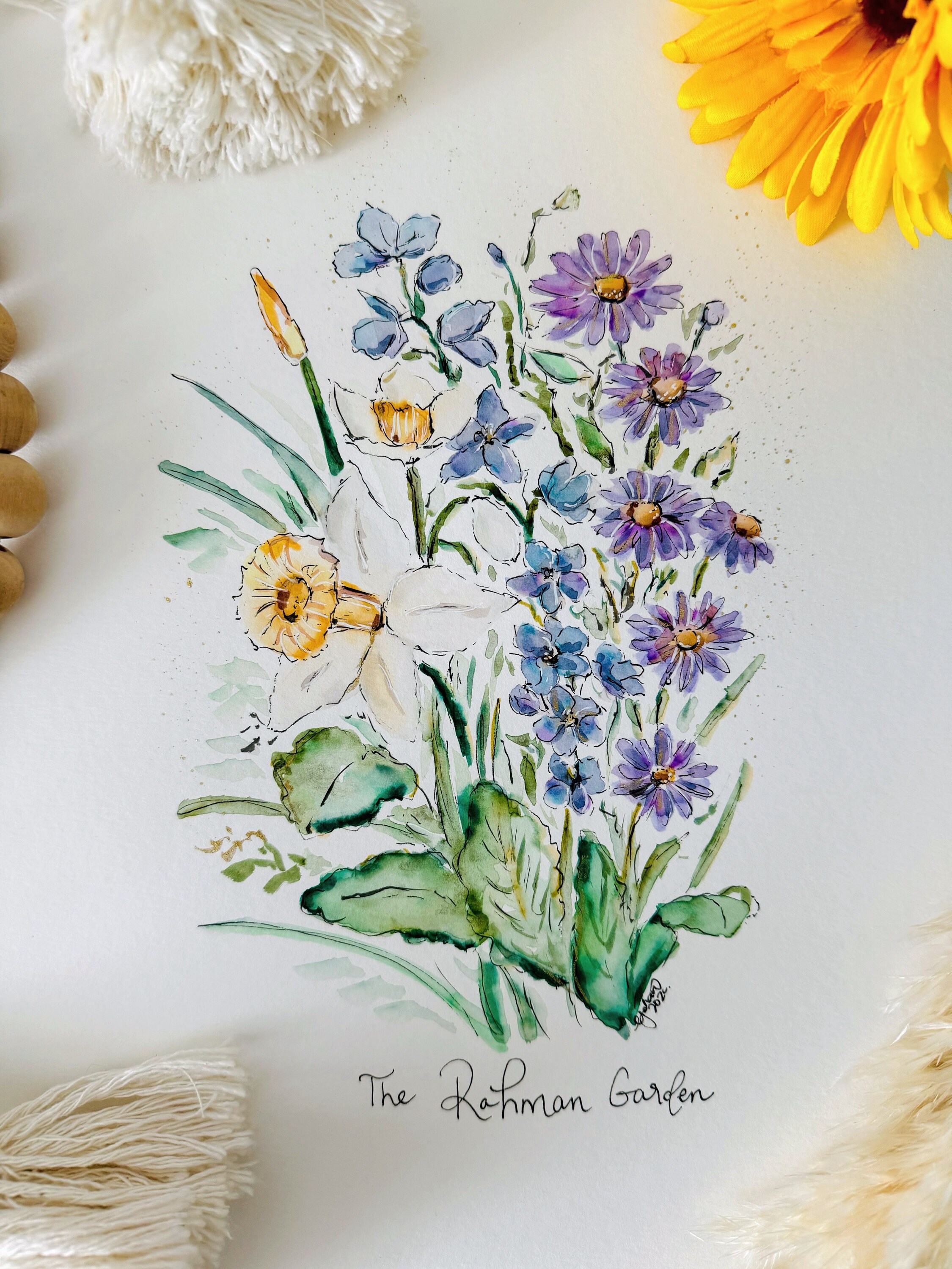 Custom Watercolour Birthday Flower Family Painting