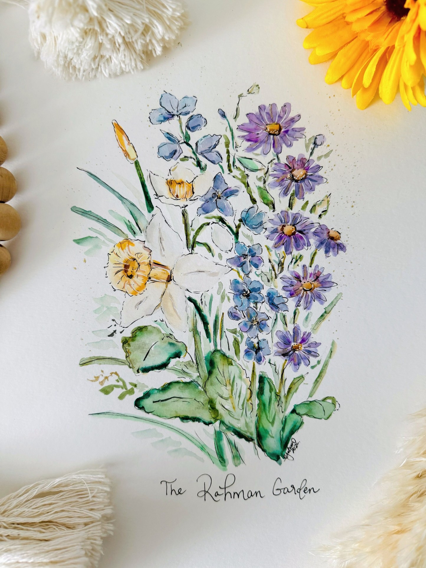 Custom Watercolour Birthday Flower Family Painting