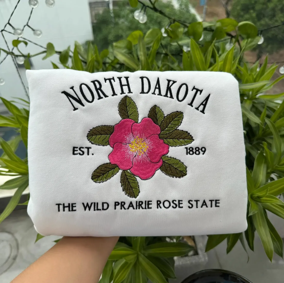 CUSTOM EMBROIDERED NORTH DAKOTA FLOWER SWEATSHIRT
