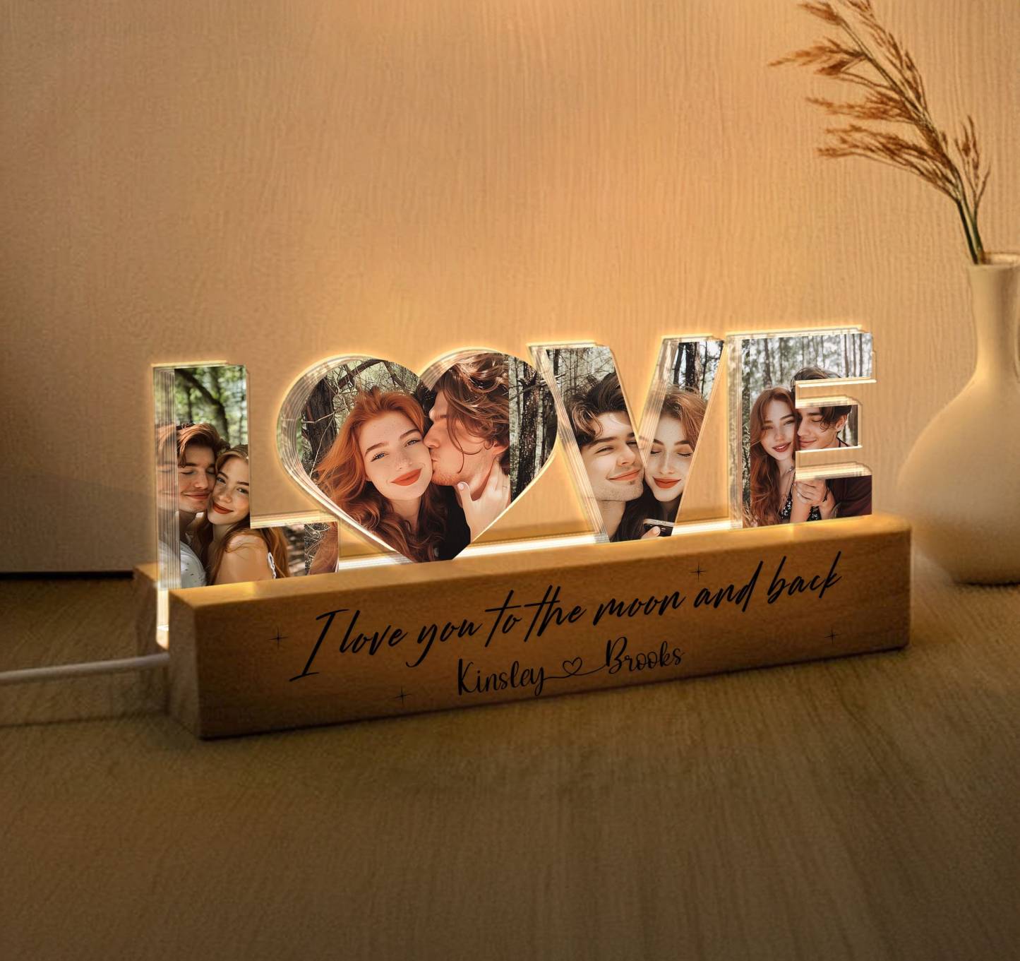 Personalized Couple Photo Collage LOVE Night Light