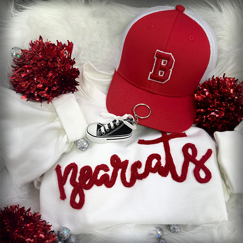 Personalized Yarn Embroidered Sweatshirt, Chenille Yarn Team Game Day Gear Apparel Fuzzy Letters Customized Team Spirit Shirts