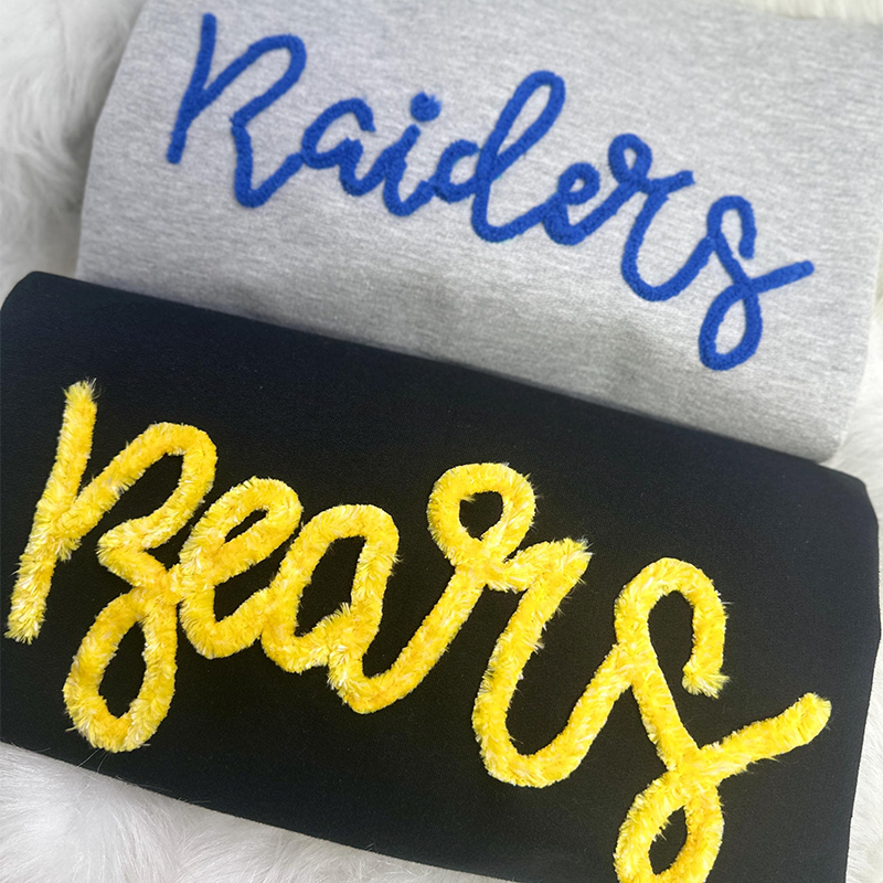 Personalized Yarn Embroidered Sweatshirt, Chenille Yarn Team Game Day Gear Apparel Fuzzy Letters Customized Team Spirit Shirts