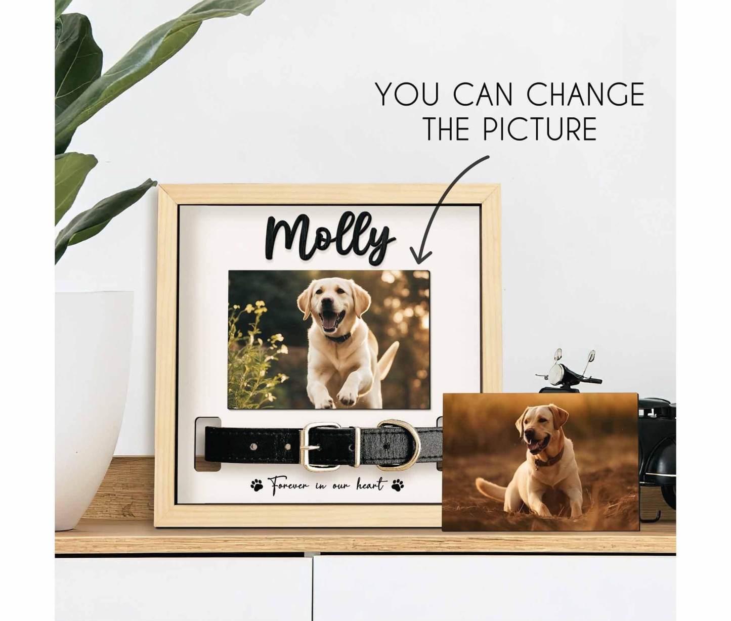 Custom Memorial Pet Collar Sign - Heartfelt Dog & Cat Memorial Wood Frame with Collar Holder, Perfect Pet Loss Sympathy Gift