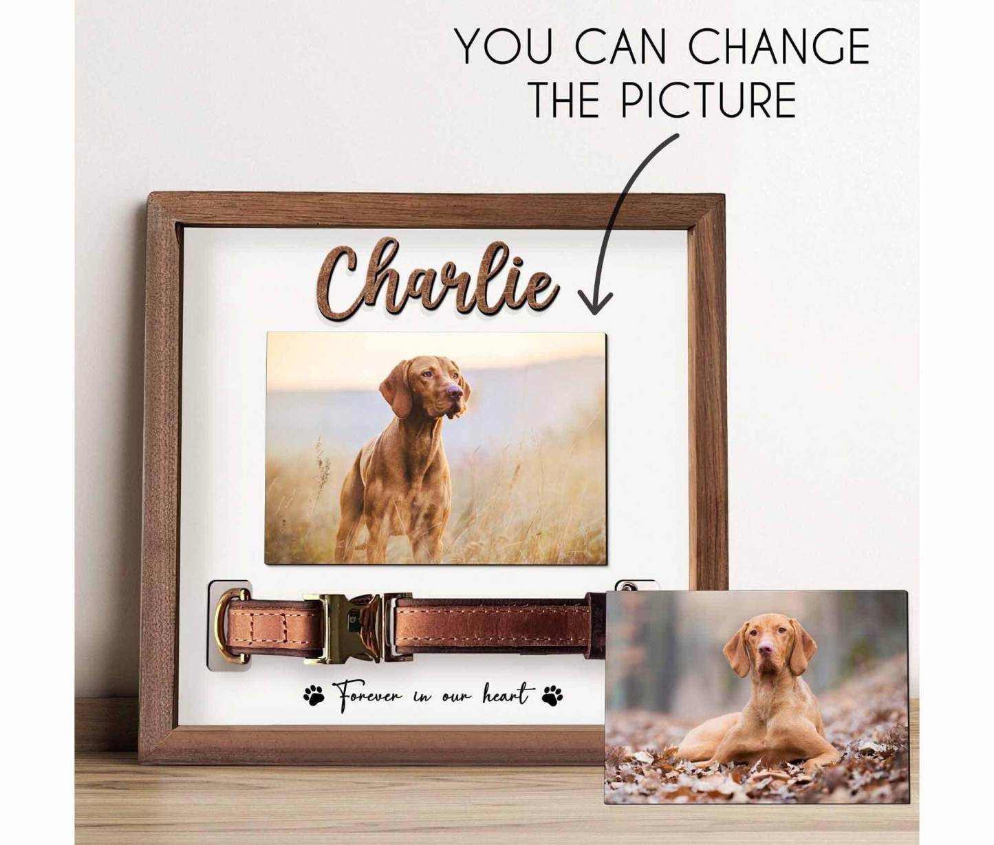 Custom Memorial Pet Collar Sign - Heartfelt Dog & Cat Memorial Wood Frame with Collar Holder, Perfect Pet Loss Sympathy Gift