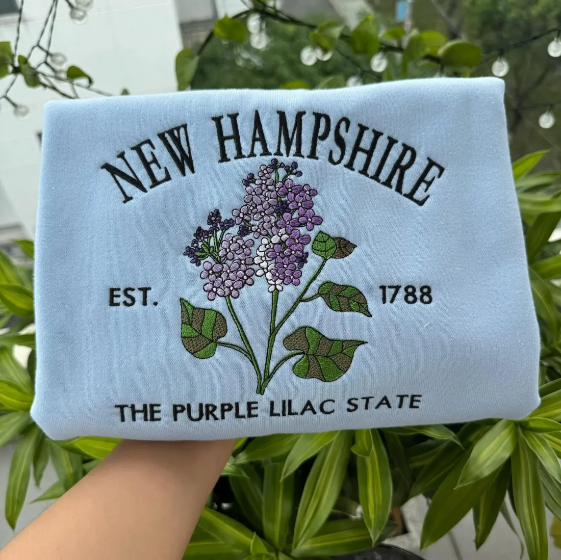CUSTOM EMBROIDERED NEW HAMPSHIRE FLOWER SWEATSHIRT