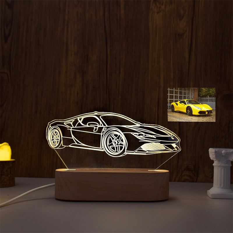 Custom 3D Car Sketch Night Light | Acrylic LED Light | Personalized Car Accessory | Gift for Him