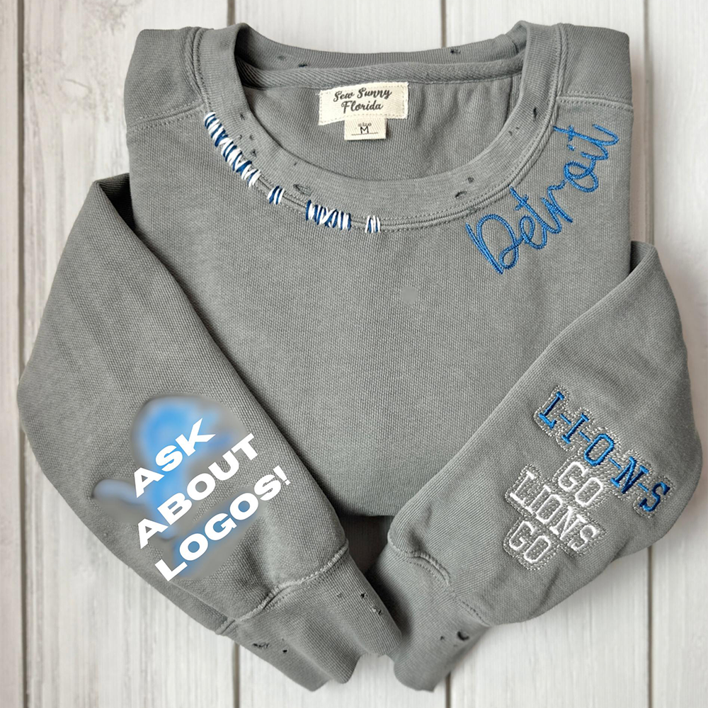 CUSTOM Embroidery Chain Stitch Sweatshirt Distressed Monogram Collar Sleeve Preppy Vintage Custom Pullover Personal Sport College 