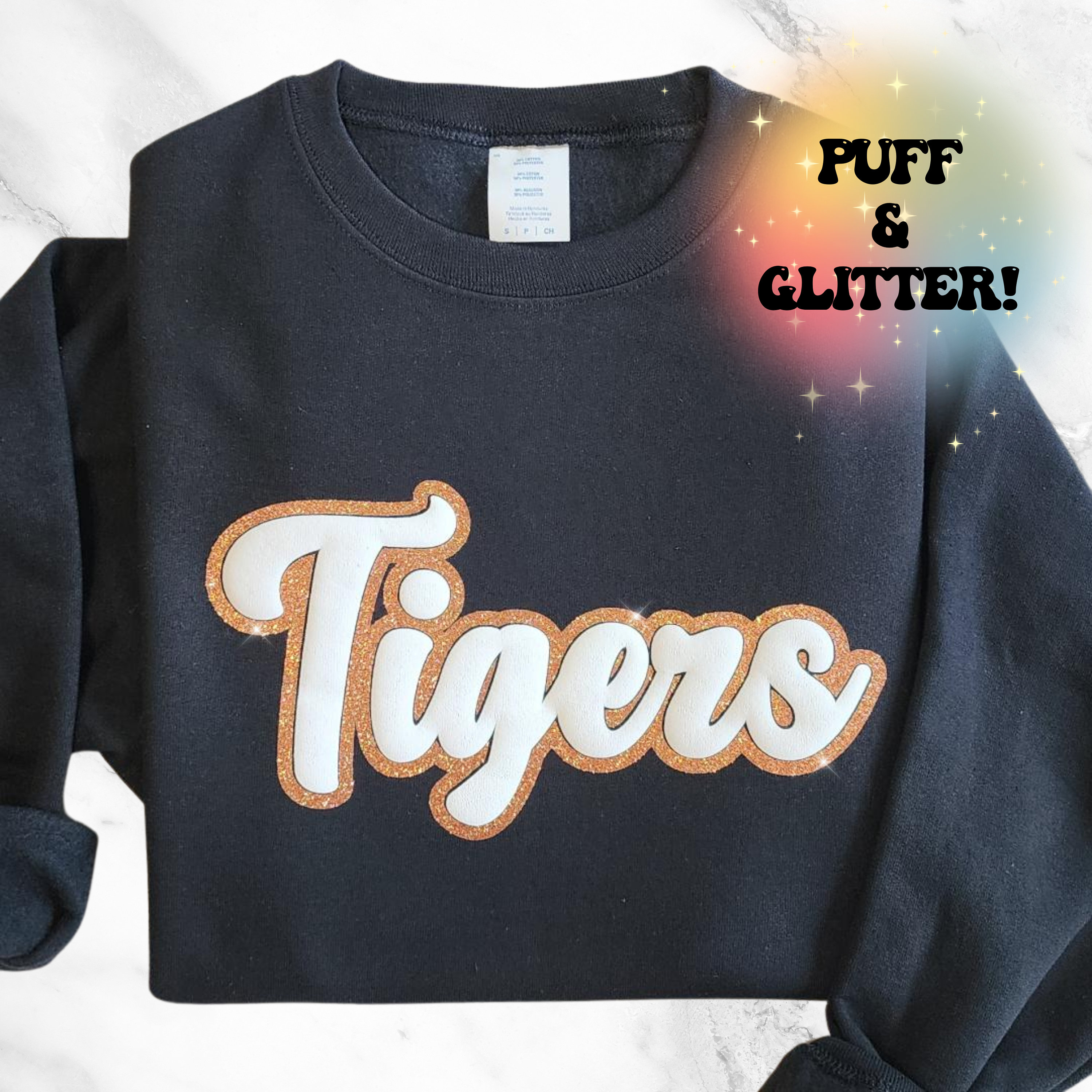 Custom Puff Team Name Sweater, Glitter Team Name Sweater, Embossed School Mascot Sweatshirt, School Spirit Shirt, Cheer, Football Mom