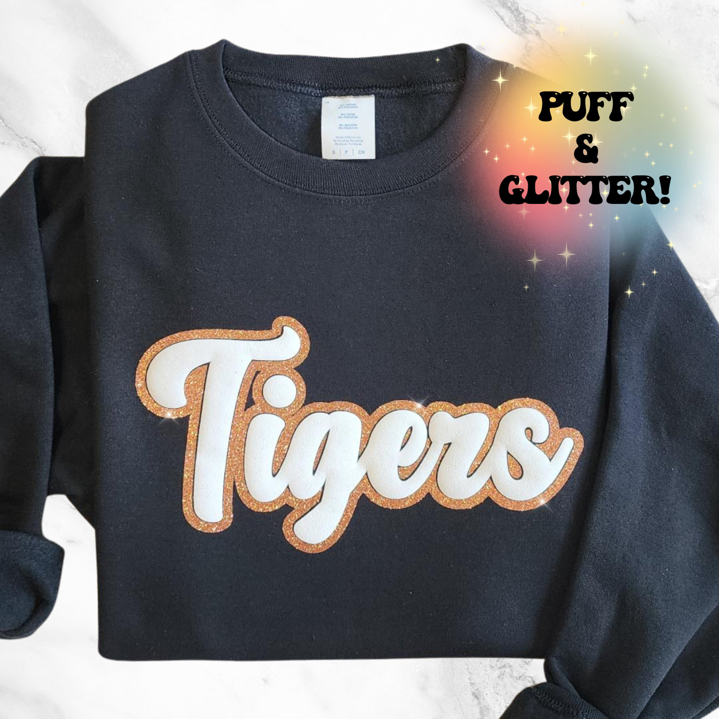 Custom Puff Team Name Sweater, Glitter Team Name Sweater, Embossed School Mascot Sweatshirt, School Spirit Shirt, Cheer, Football Mom