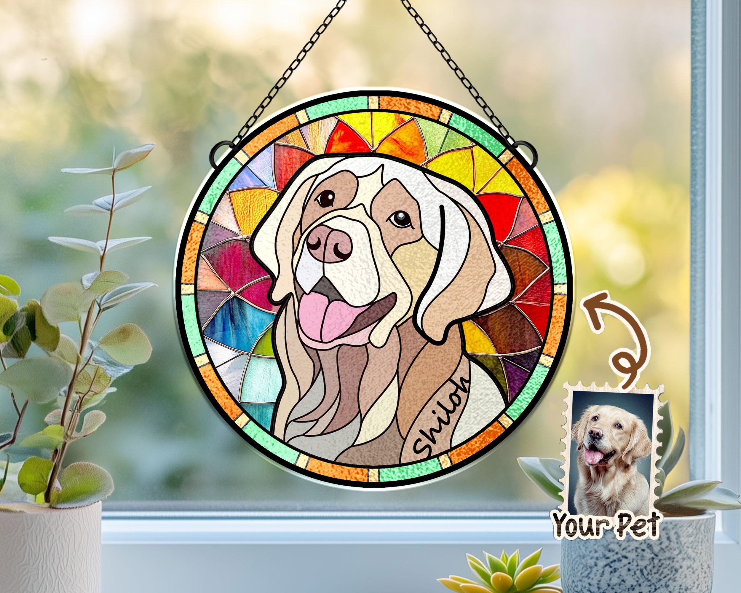 Personalized Pet Portrait Glass Suncatcher, Pet Memorial Gift, Dog Portrait From Photo Suncatcher, Loss Of Pet Gift, Pet Sympathy Gift