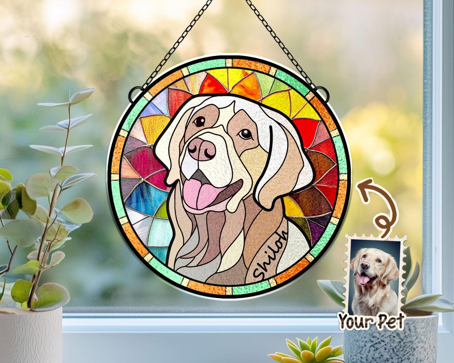 Personalized Pet Portrait Glass Suncatcher, Pet Memorial Gift, Dog Portrait From Photo Suncatcher, Loss Of Pet Gift, Pet Sympathy Gift