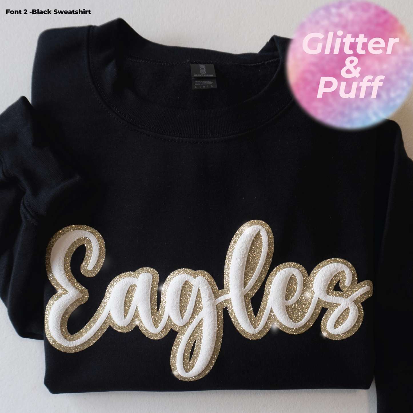 Custom Puff & Glitter Team Name Sweatshirt | Embossed School Mascot Spirit Shirt | Perfect for Football Moms