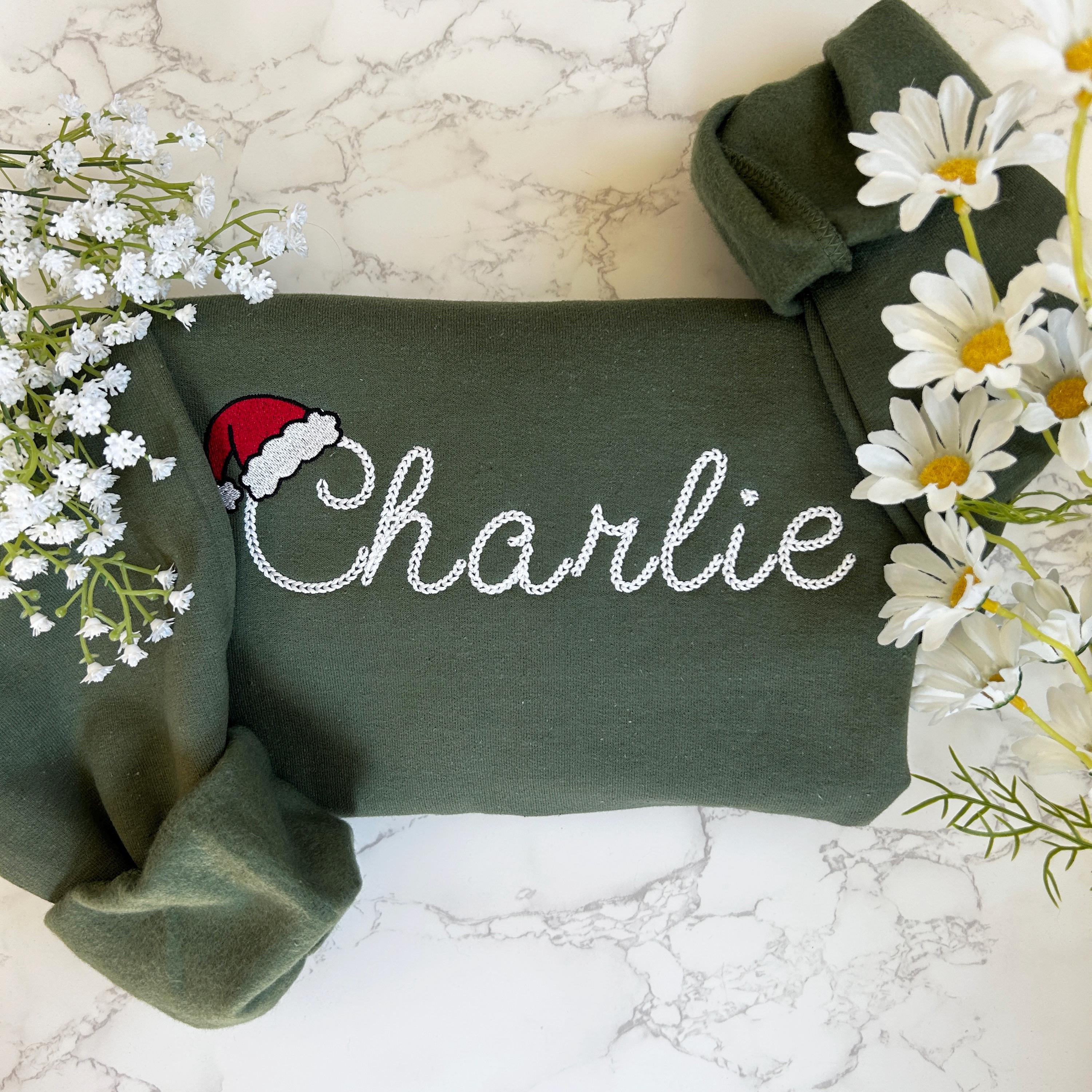 Embroidered Personalized Christmas Sweatshirt, Embroidered Christmas Custom Name Crewneck Sweater