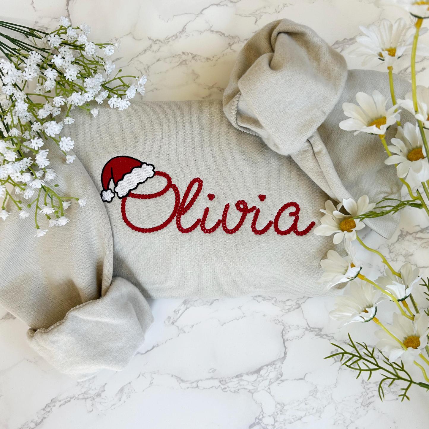 Embroidered Personalized Christmas Sweatshirt, Embroidered Christmas Custom Name Crewneck Sweater