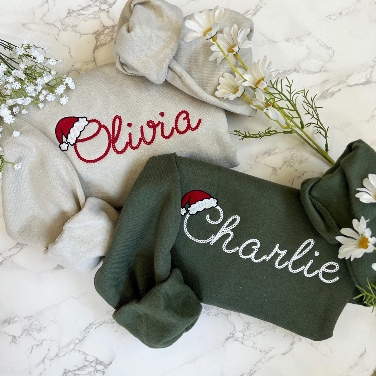 Embroidered Personalized Christmas Sweatshirt, Embroidered Christmas Custom Name Crewneck Sweater