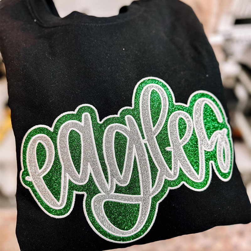 Double Stack Glitter Sweatshirts Embroidery Team Spirit Cheer Baseball Football Mama