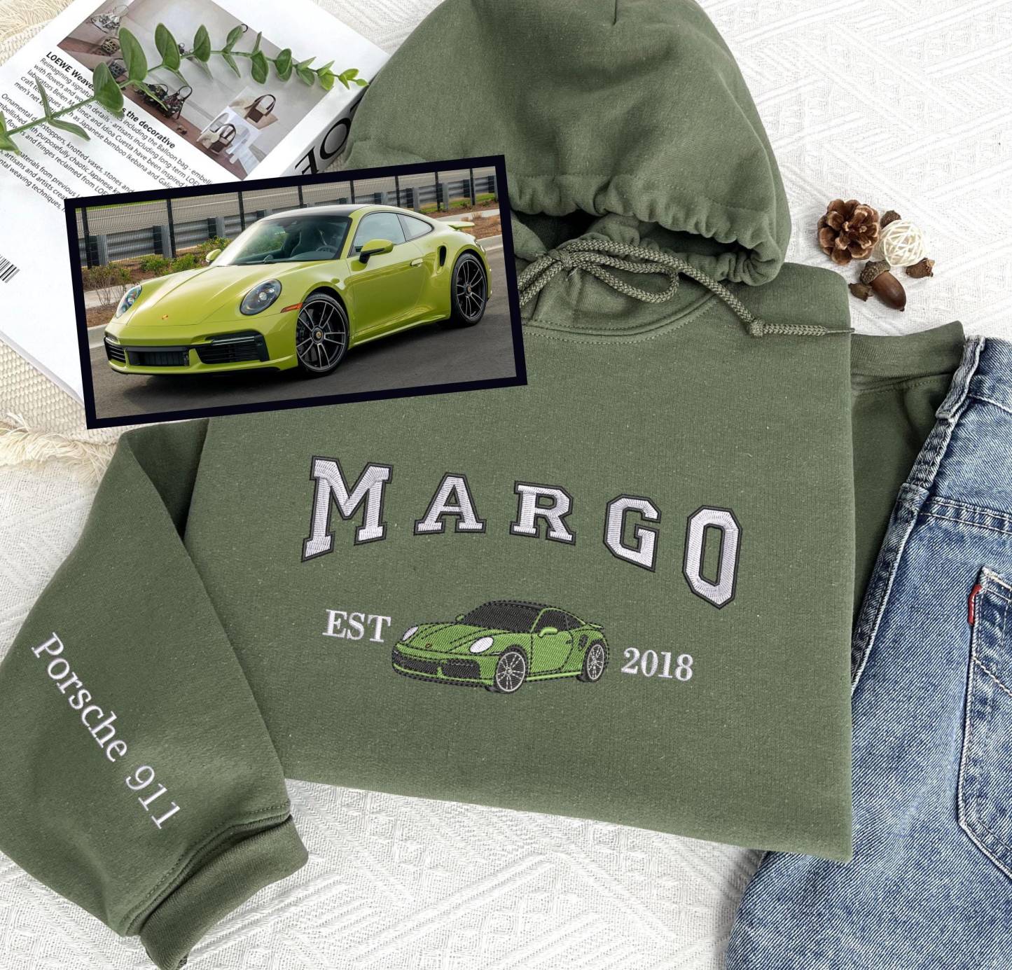 Custom Car Sweatshirt - Embroidered Photo & Name, Perfect Gift for Car Lovers