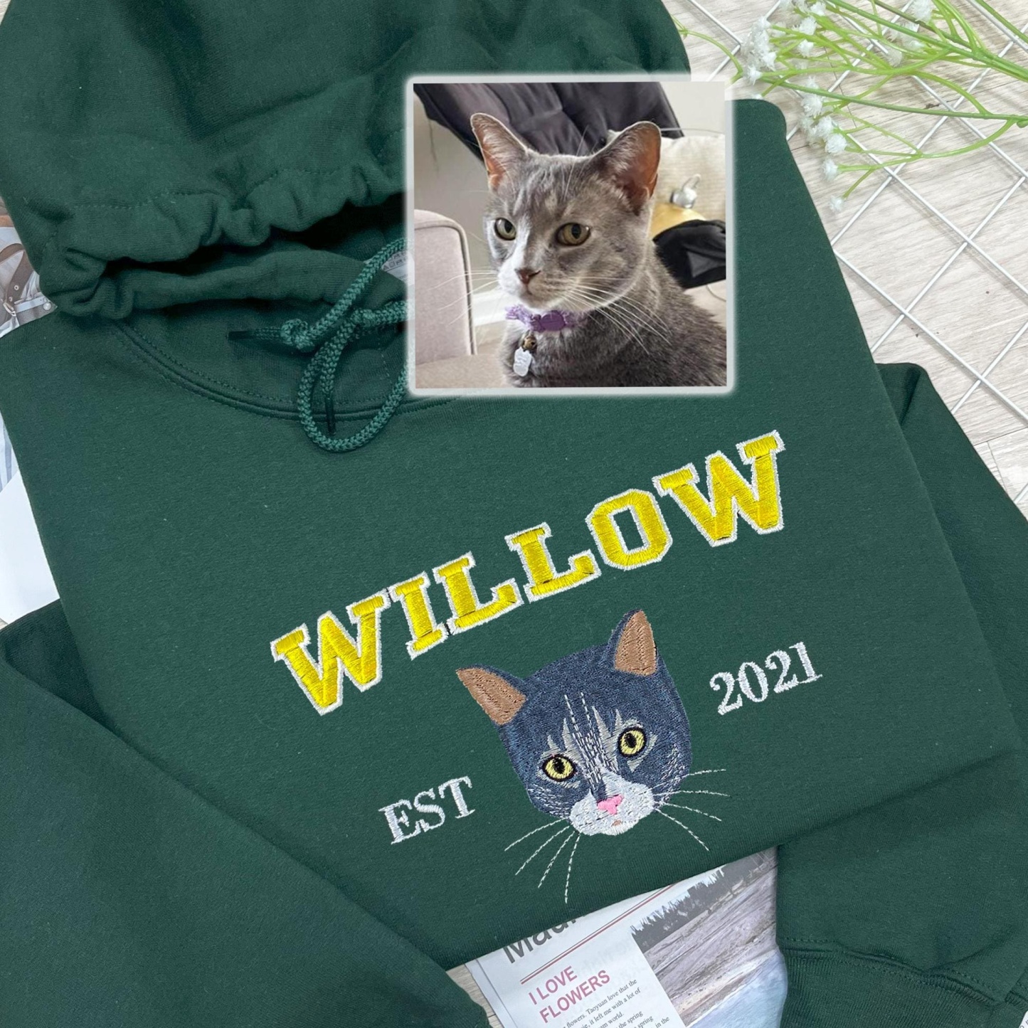 Custom Cat Face Hoodie – Personalized Pet Photo & Name Sweatshirt, Perfect Gift for Cat Mom