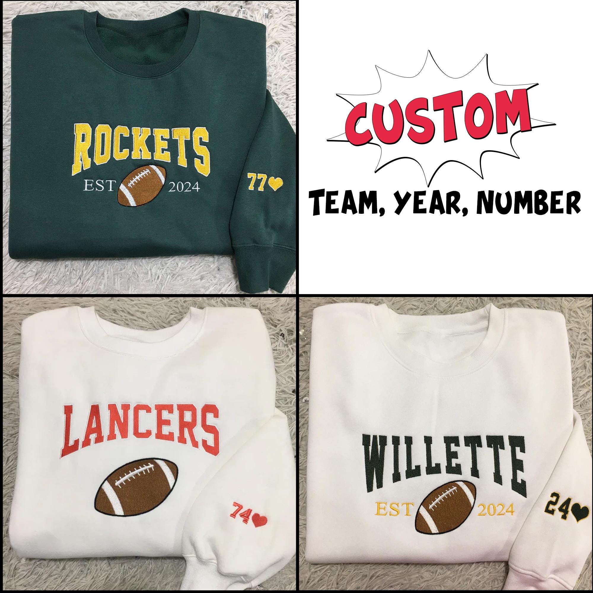 Embroidered Custom Team Football Sweatshirt, Custom number Football Embroidered Hoodie, EST Year